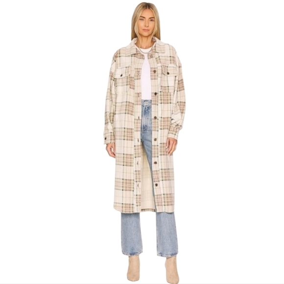 We The Free Tops - We The Free Ruby Plaid Shacket Pistachio Slouchy Oversize Longline Women Size XS